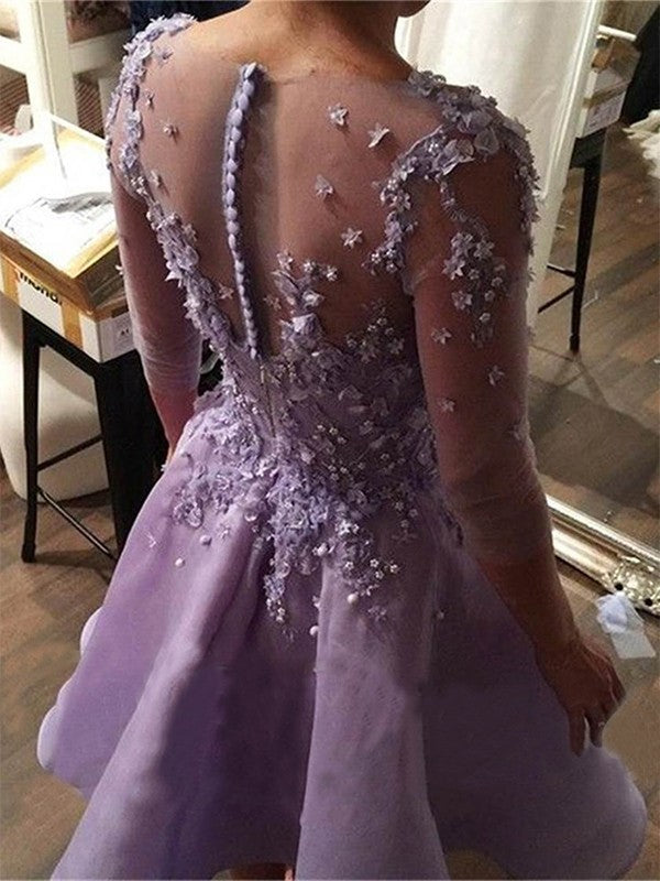 Wholesale A-Line V-neck Cut Short With Applique Organza Lilac Homecoming Dresses